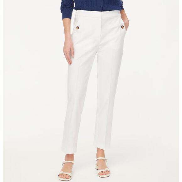 J.Crew Linen-Cotton Blend Sailor Pants Womens Size 0 Petite White Brown Striped - Picture 1 of 7